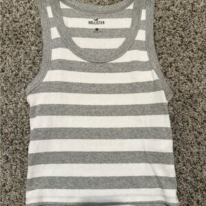 Hollister Fitted Gray and White Striped Tank Top